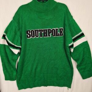 Vintage Southpole Knitted Sweater Mens XL Green Y2K Ribbed 2000s Hip Hop